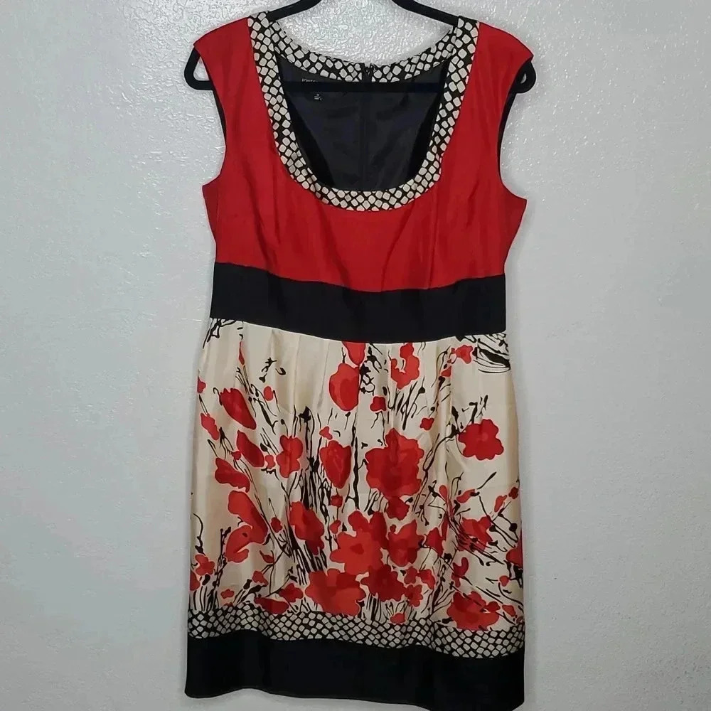 Jones New York Red Floral Silk Dress Size 12